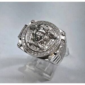 925. Sterling Silver Statement Ring - Size 8.5 - Medusa Head - Rhodium Plated-